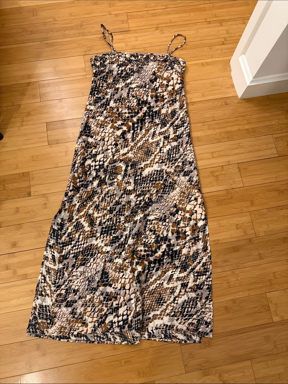Anthropologie Sleeveless Printed Maxi Skirt in Brown, Black & White